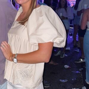 MOON RIVER Elegant Cream Puff Sleeve Top